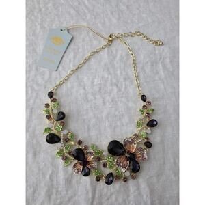 NWT Eye Candy Los Angeles Statement Floral Glass Crystal Collar Necklace 18”